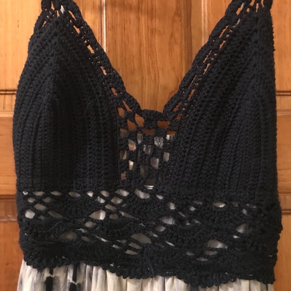 Navy tie dye maxi dress. Crochet top - Picture 2 of 3